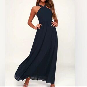 Lulus Air of Romance Navy Blue Halter Maxi Dress Size Small